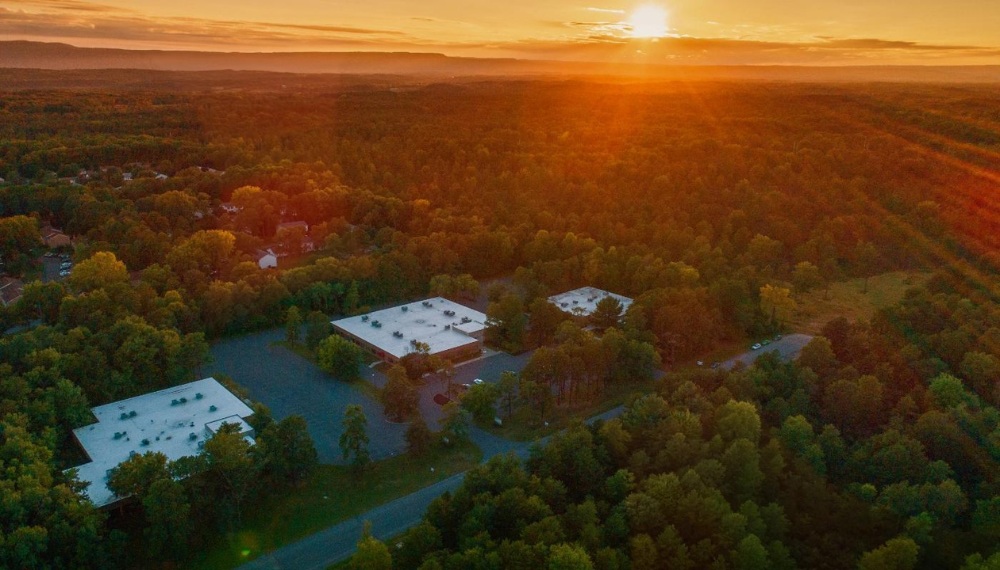 Drone Shot of Anderson Group Office Buildings at 28 Madison Ave Extension in Albany, NY and 24 Madison Ave Extension.